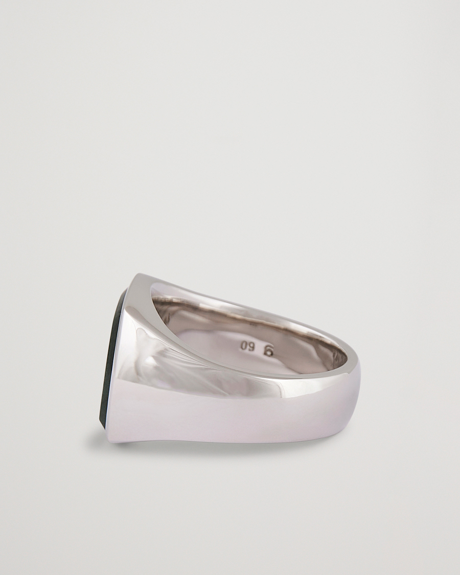 Men | Tom Wood Cushion Green Marble Ring Silver XL - 64 | Tom Wood | Cushion Green Marble Ring Silver XL - 64