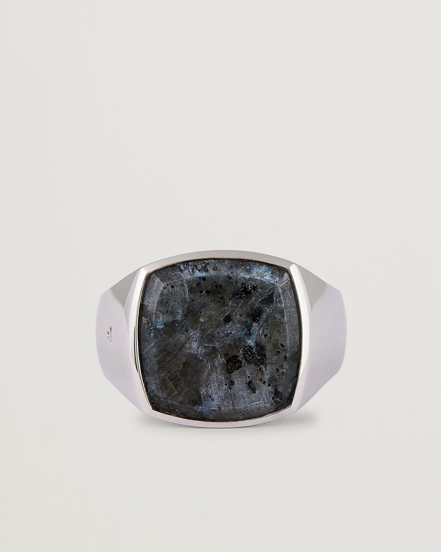 Men | Jewellery | Tom Wood | Cushion Larvikite Ring Silver