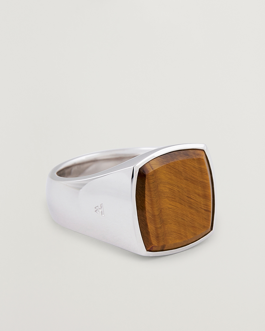 Men | Jewellery | Tom Wood | Cushion Tiger Eye Ring Silver