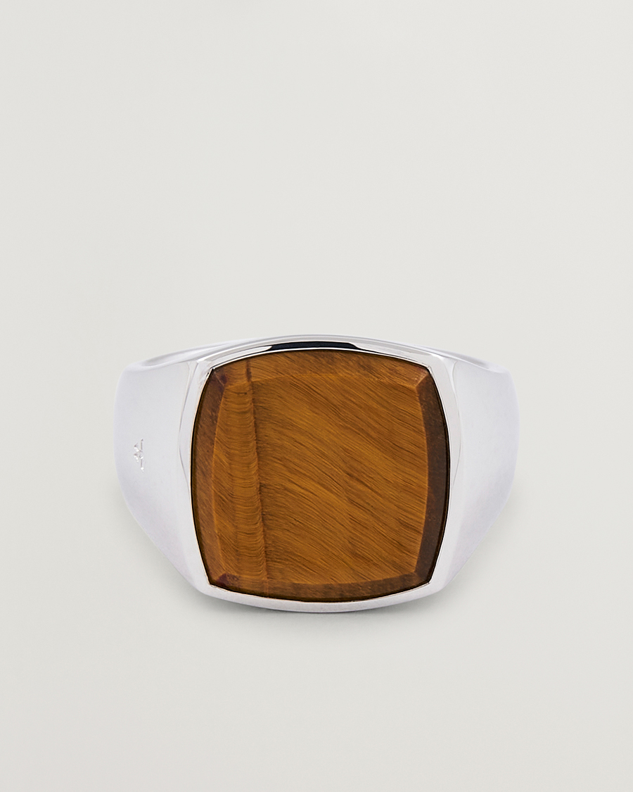 Men | Jewellery | Tom Wood | Cushion Tiger Eye Ring Silver