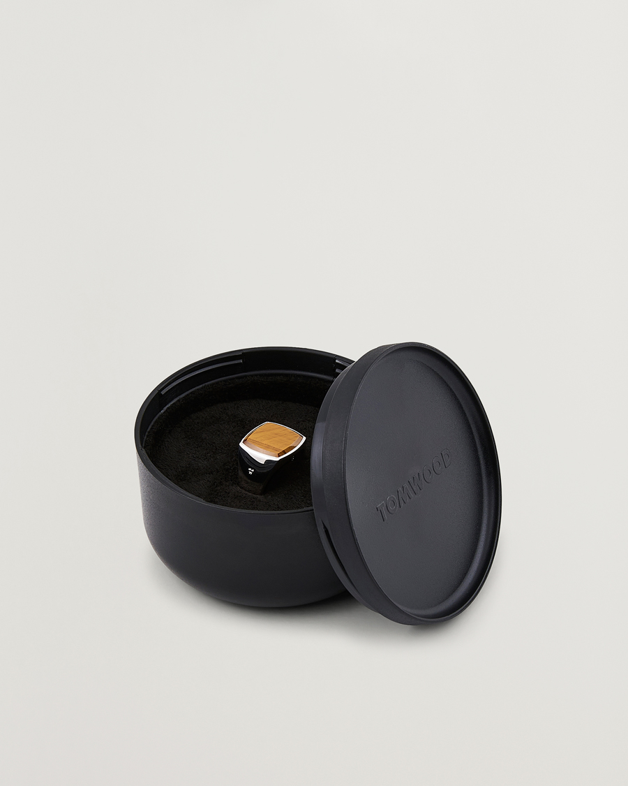 Men | Jewellery | Tom Wood | Cushion Tiger Eye Ring Silver