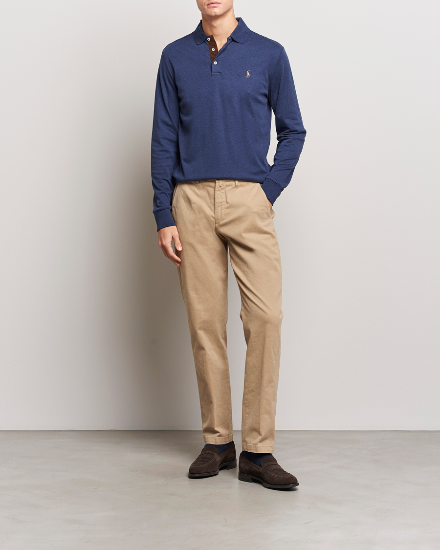 Men | Sweaters & Knitwear | Polo Ralph Lauren | Pima Cotton Custom Fit LS Polo Spring Navy Heather