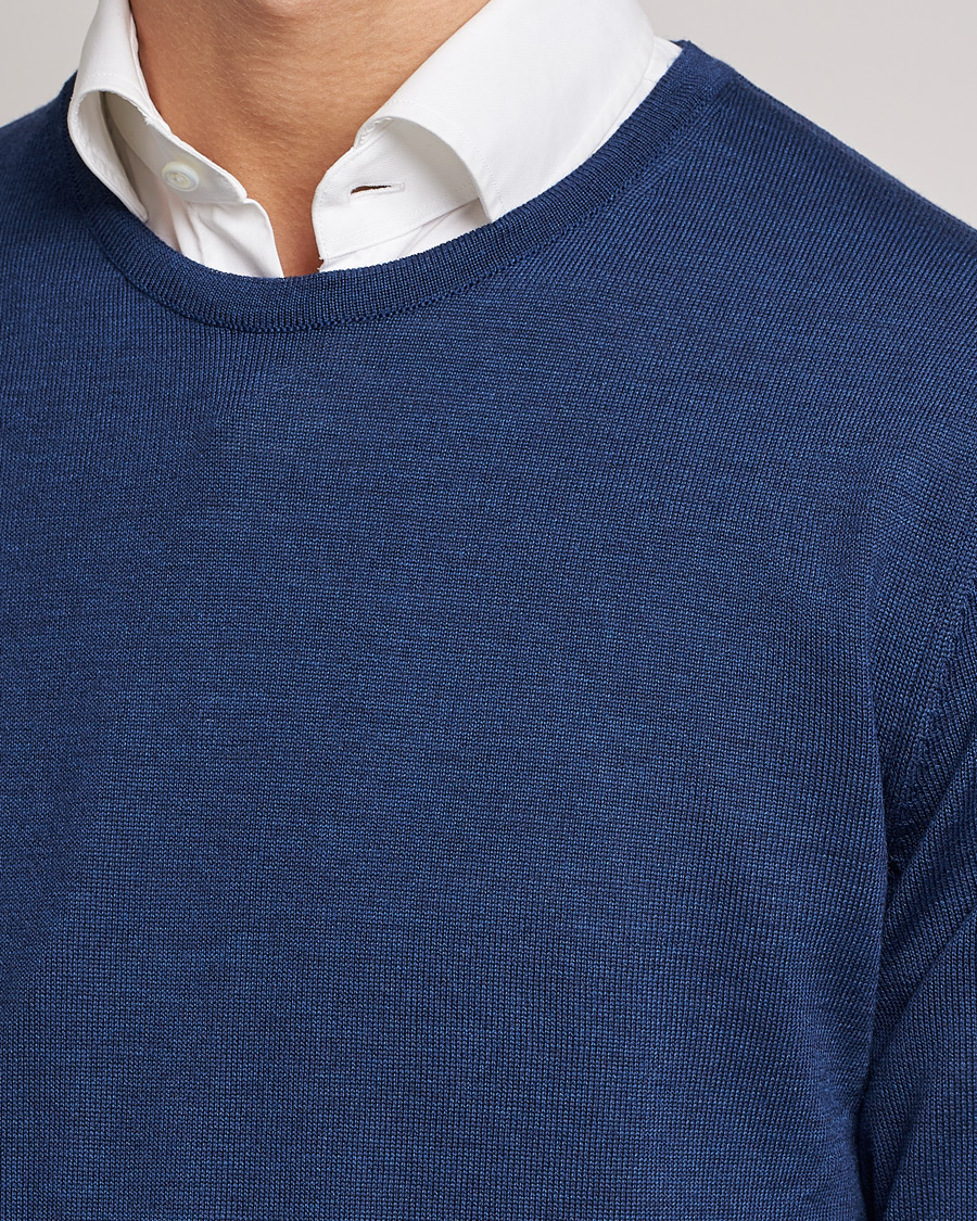 Men | Sweaters & Knitwear | Stenströms | Merino Crew Neck Blue