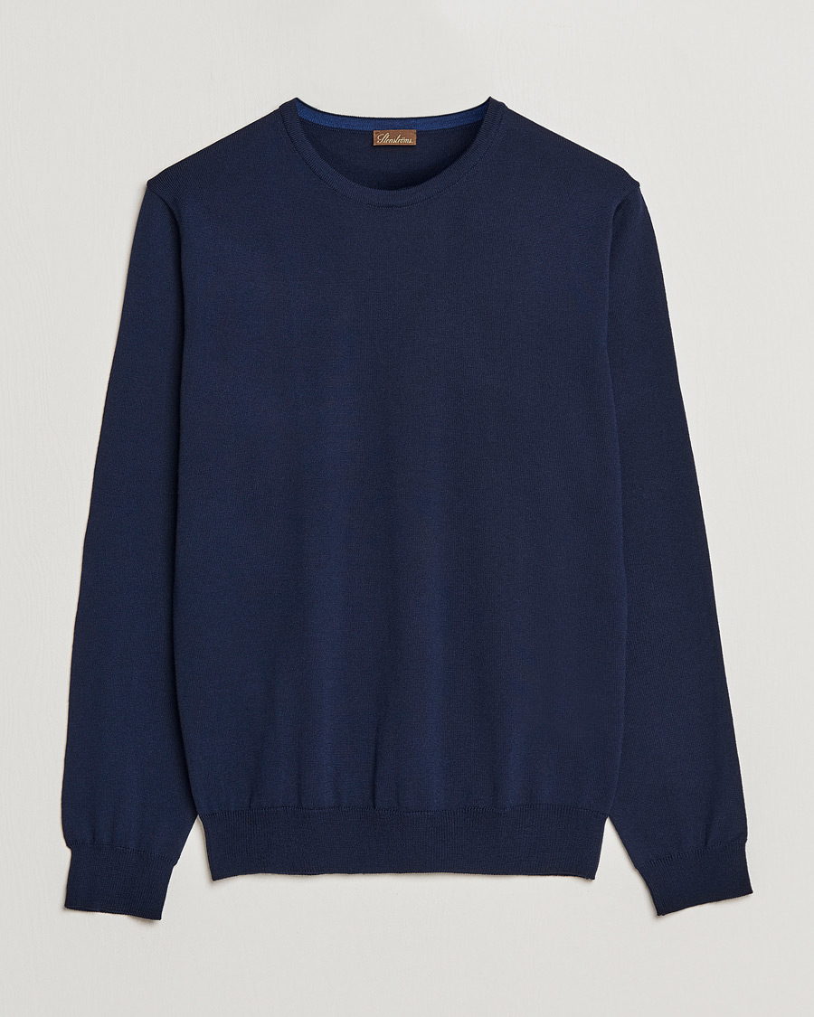 Men | Sweaters & Knitwear | Stenströms | Merino Crew Neck Navy