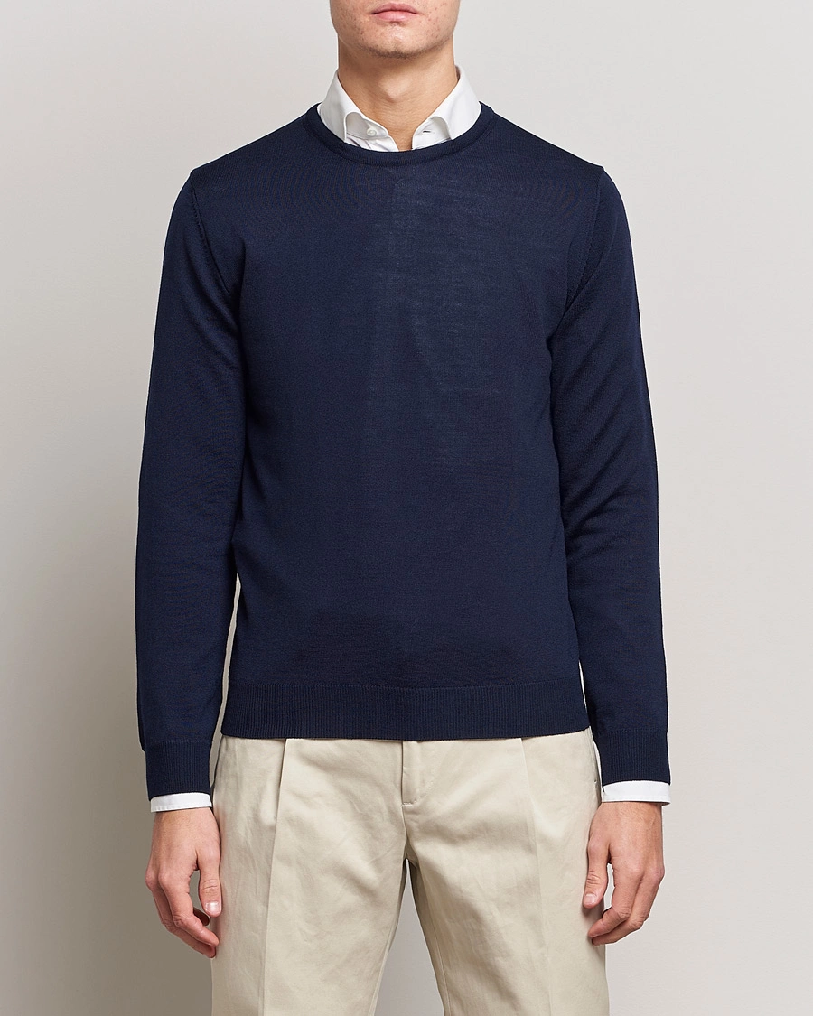 Men | Sweaters & Knitwear | Stenströms | Merino Crew Neck Navy