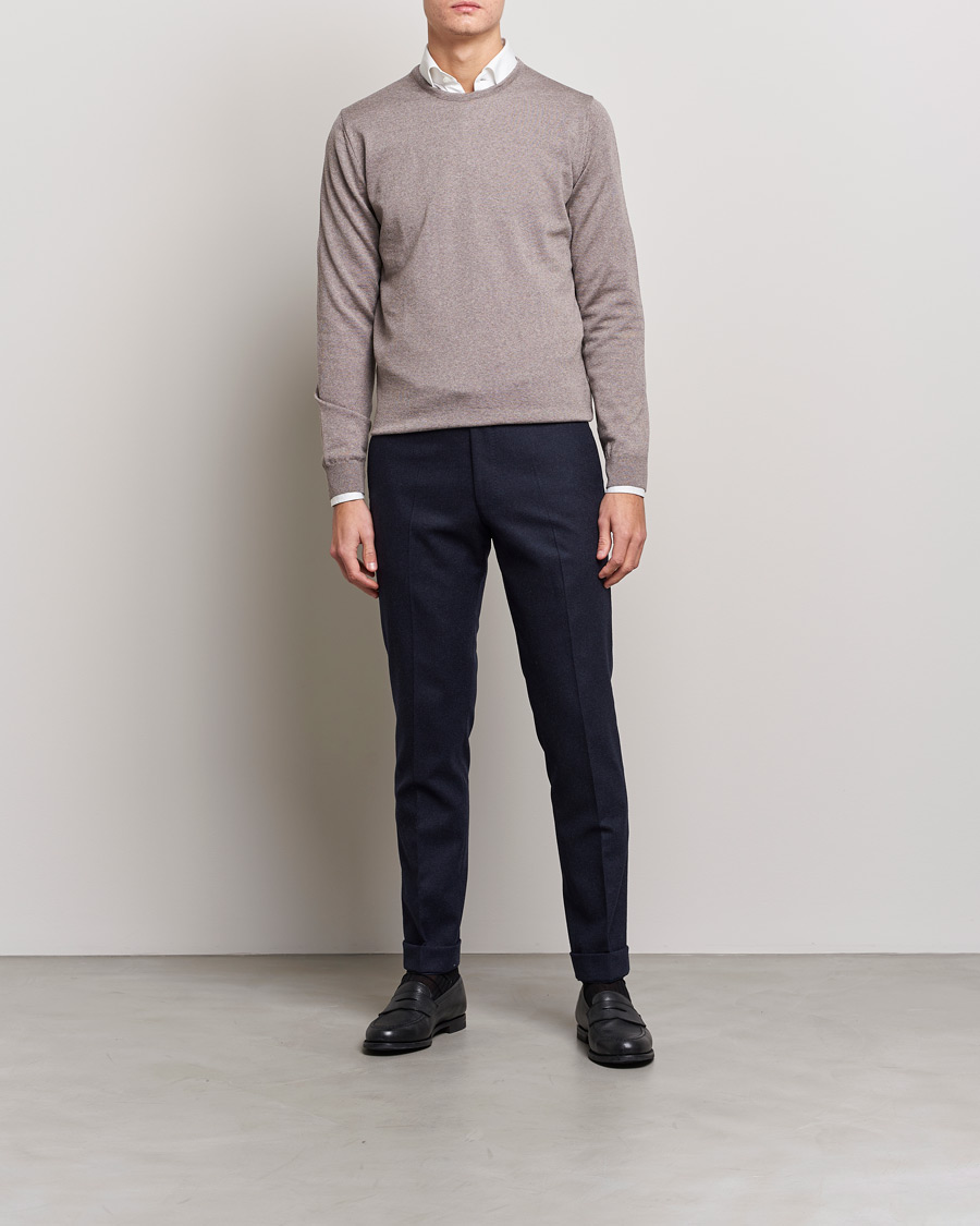 Men | Sweaters & Knitwear | Stenströms | Merino Crew Neck Mud Brown
