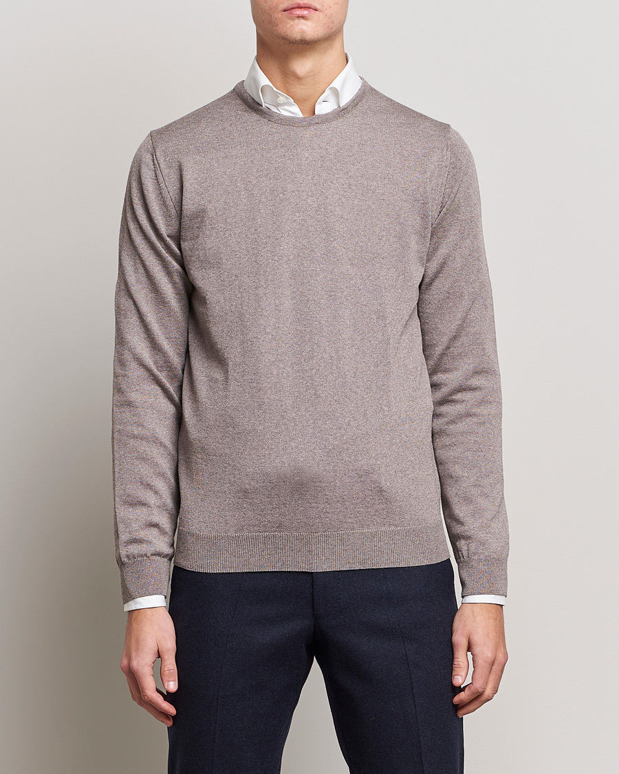 Men | Sweaters & Knitwear | Stenströms | Merino Crew Neck Mud Brown