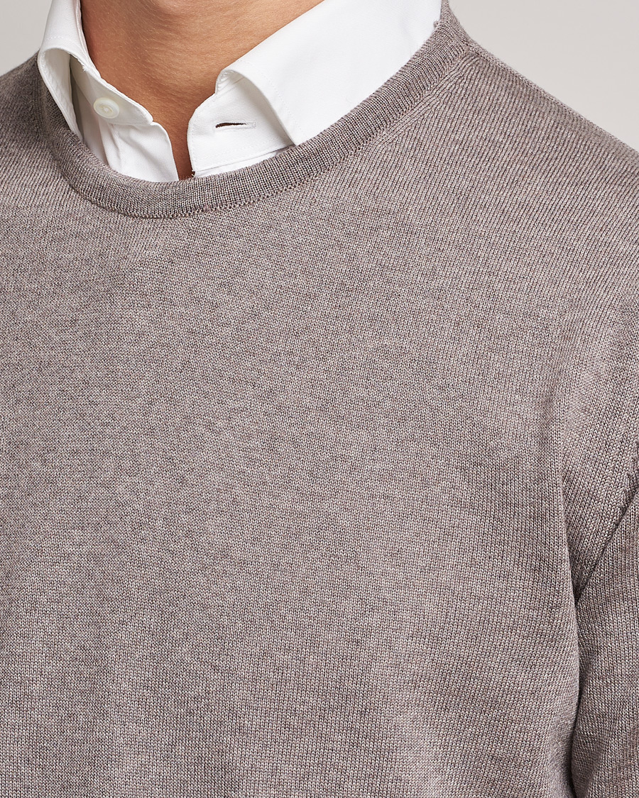 Men | Sweaters & Knitwear | Stenströms | Merino Crew Neck Mud Brown