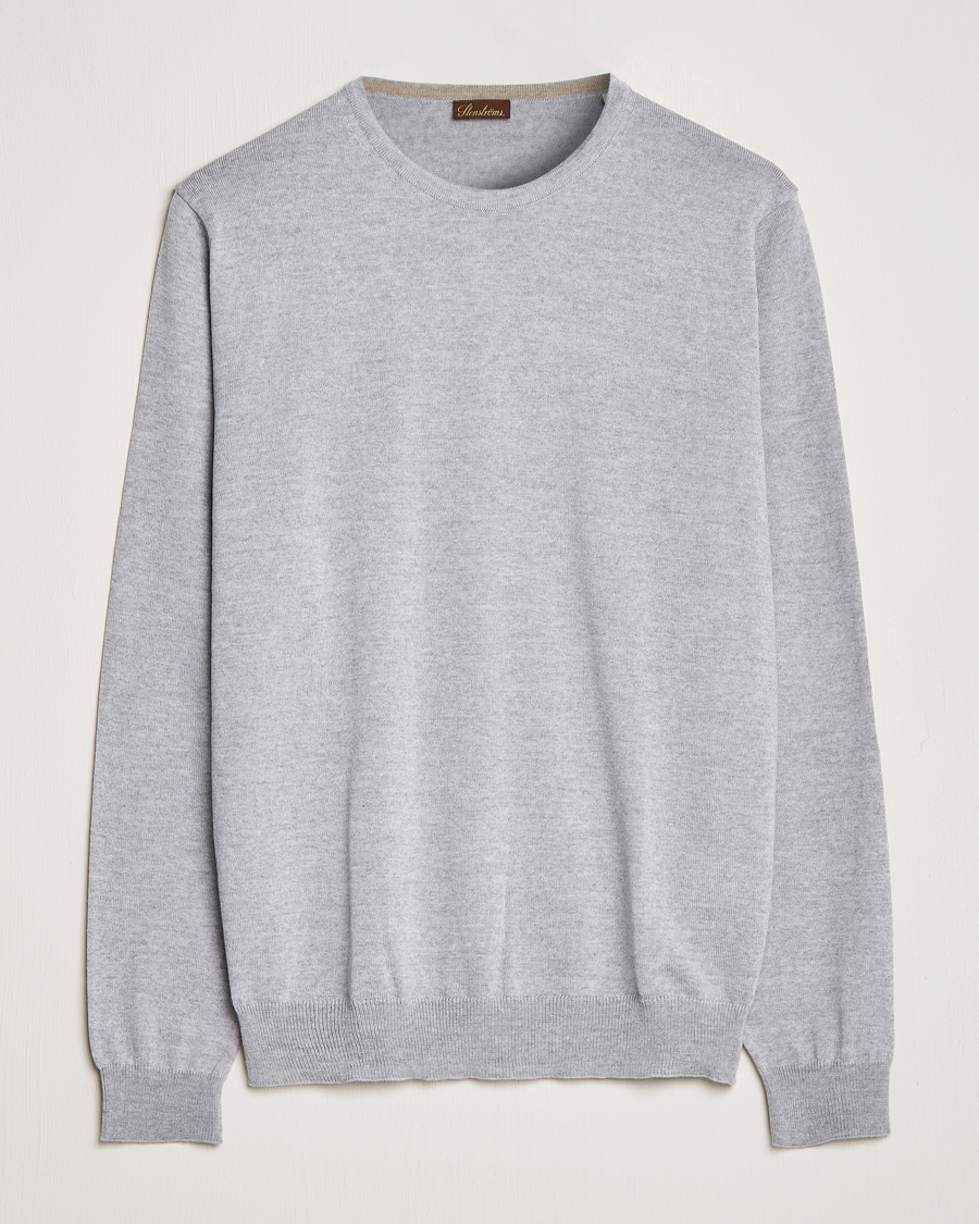 Men | Sweaters & Knitwear | Stenströms | Merino Crew Neck Light Grey