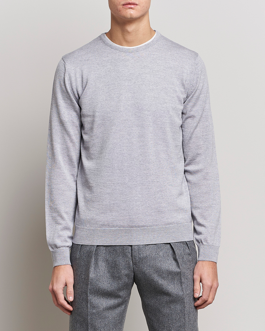 Men | Sweaters & Knitwear | Stenströms | Merino Crew Neck Light Grey