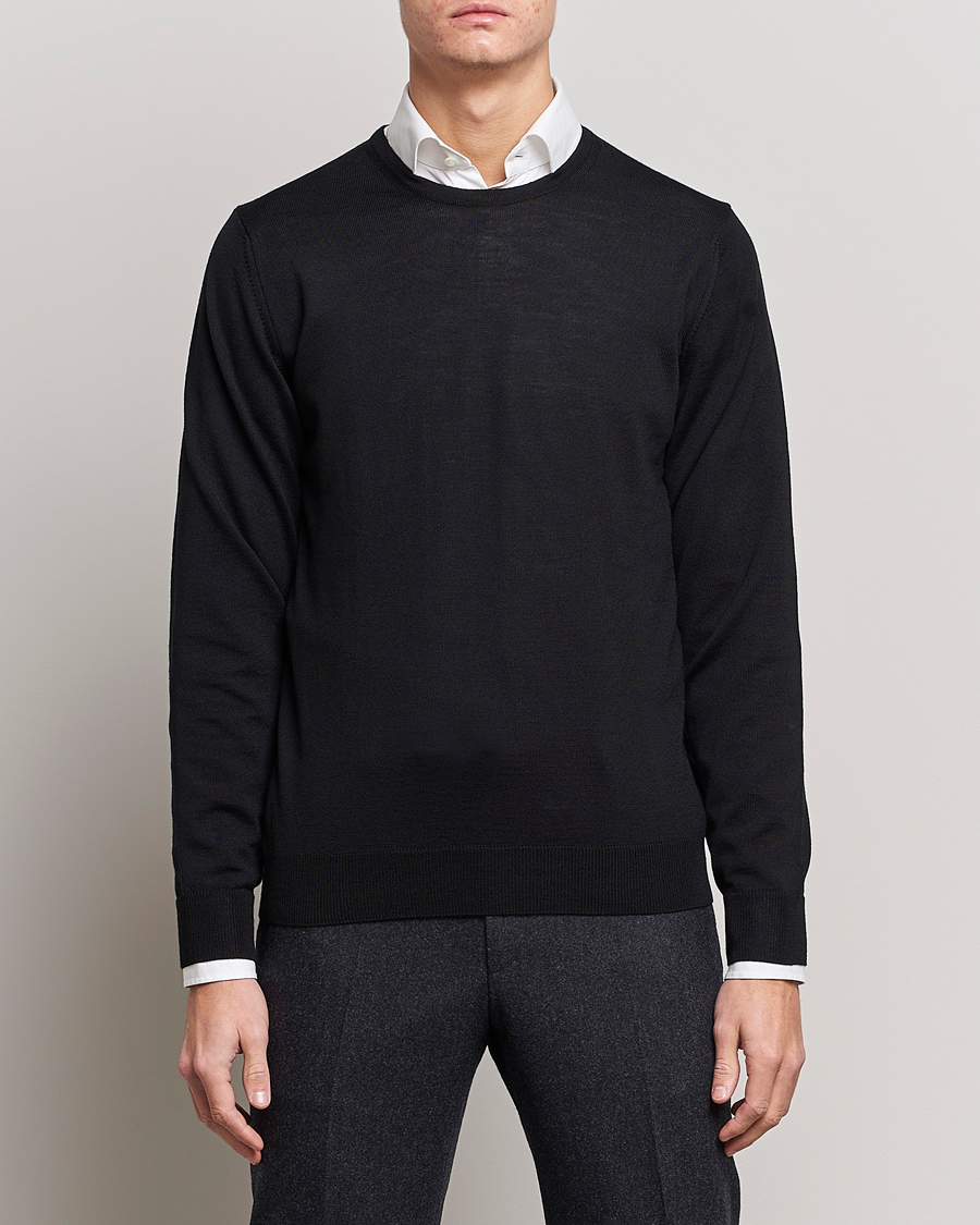 Men | Sweaters & Knitwear | Stenströms | Merino Crew Neck Black