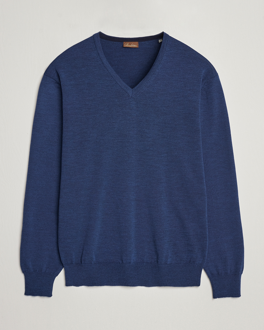 Men | Sweaters & Knitwear | Stenströms | Merino V-Neck Blue