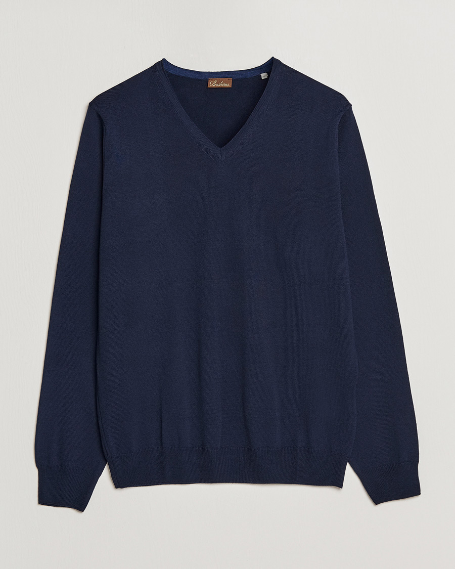 Men | Sweaters & Knitwear | Stenströms | Merino V-Neck Navy