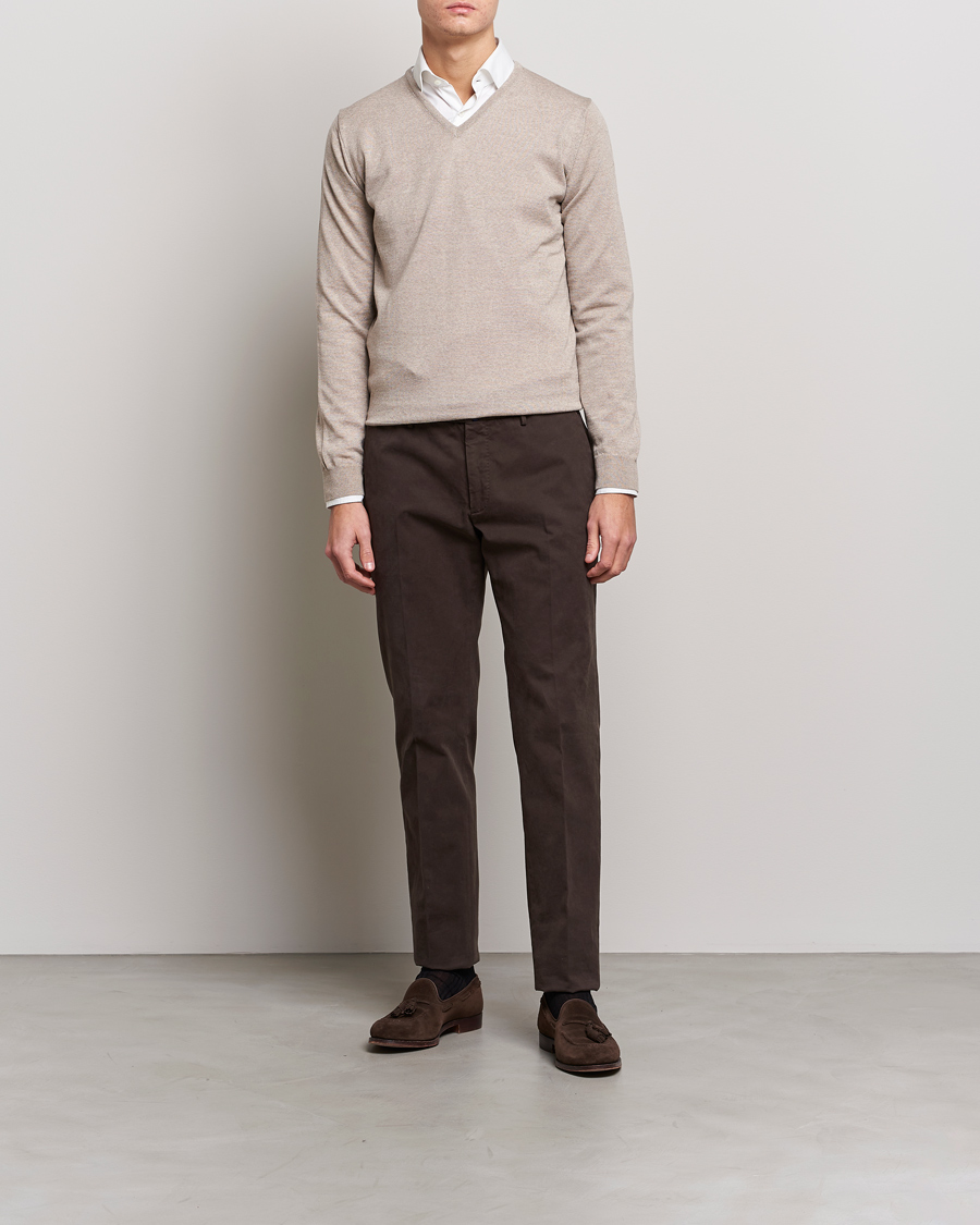 Men | Sweaters & Knitwear | Stenströms | Merino V-Neck Sand
