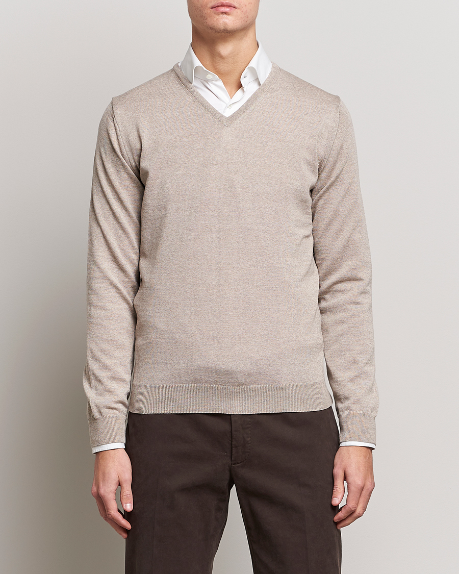 Men | Sweaters & Knitwear | Stenströms | Merino V-Neck Sand