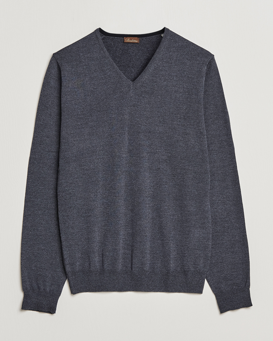 Men | Sweaters & Knitwear | Stenströms | Merino V-Neck Anthracite