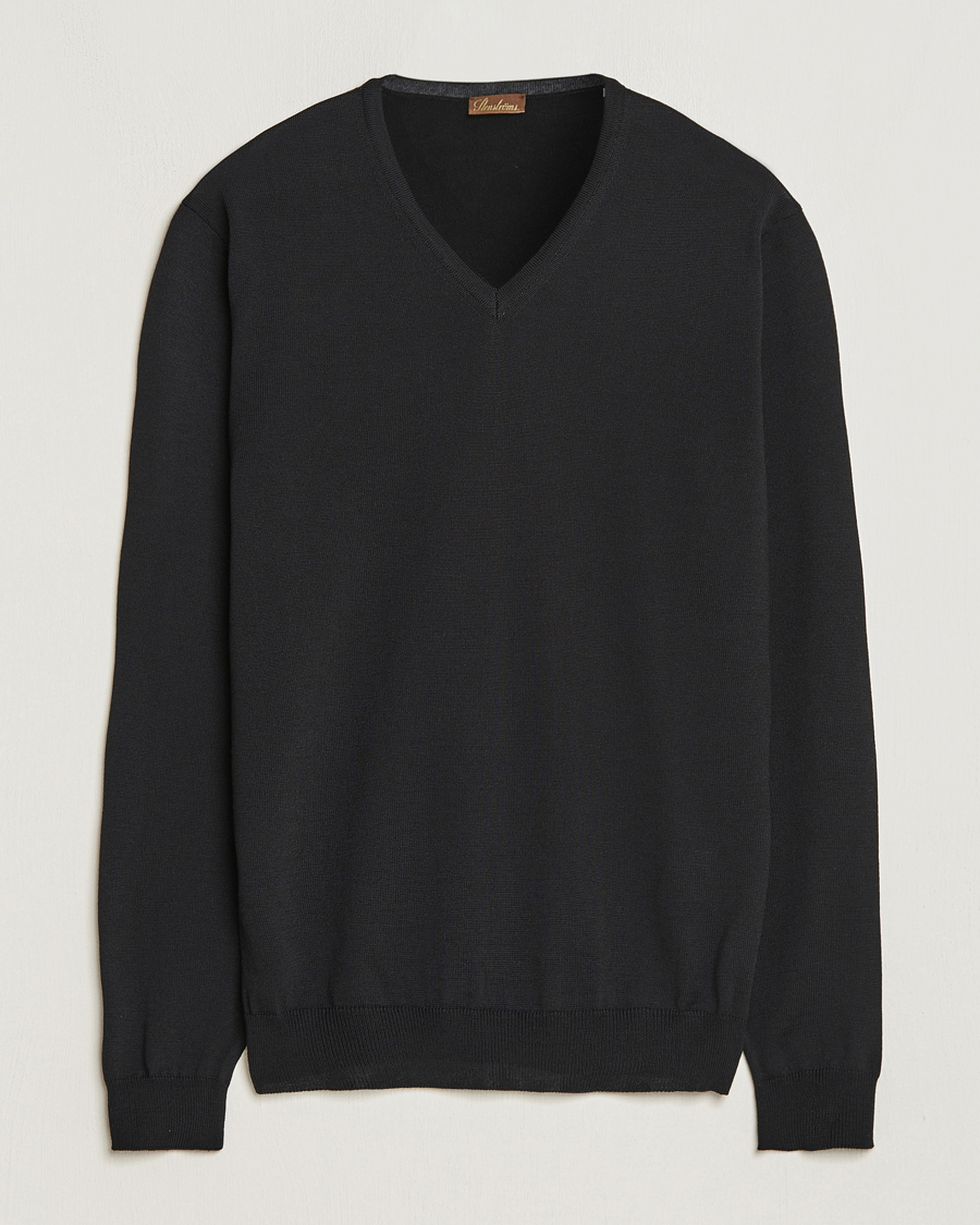 Men | Sweaters & Knitwear | Stenströms | Merino V-Neck Black