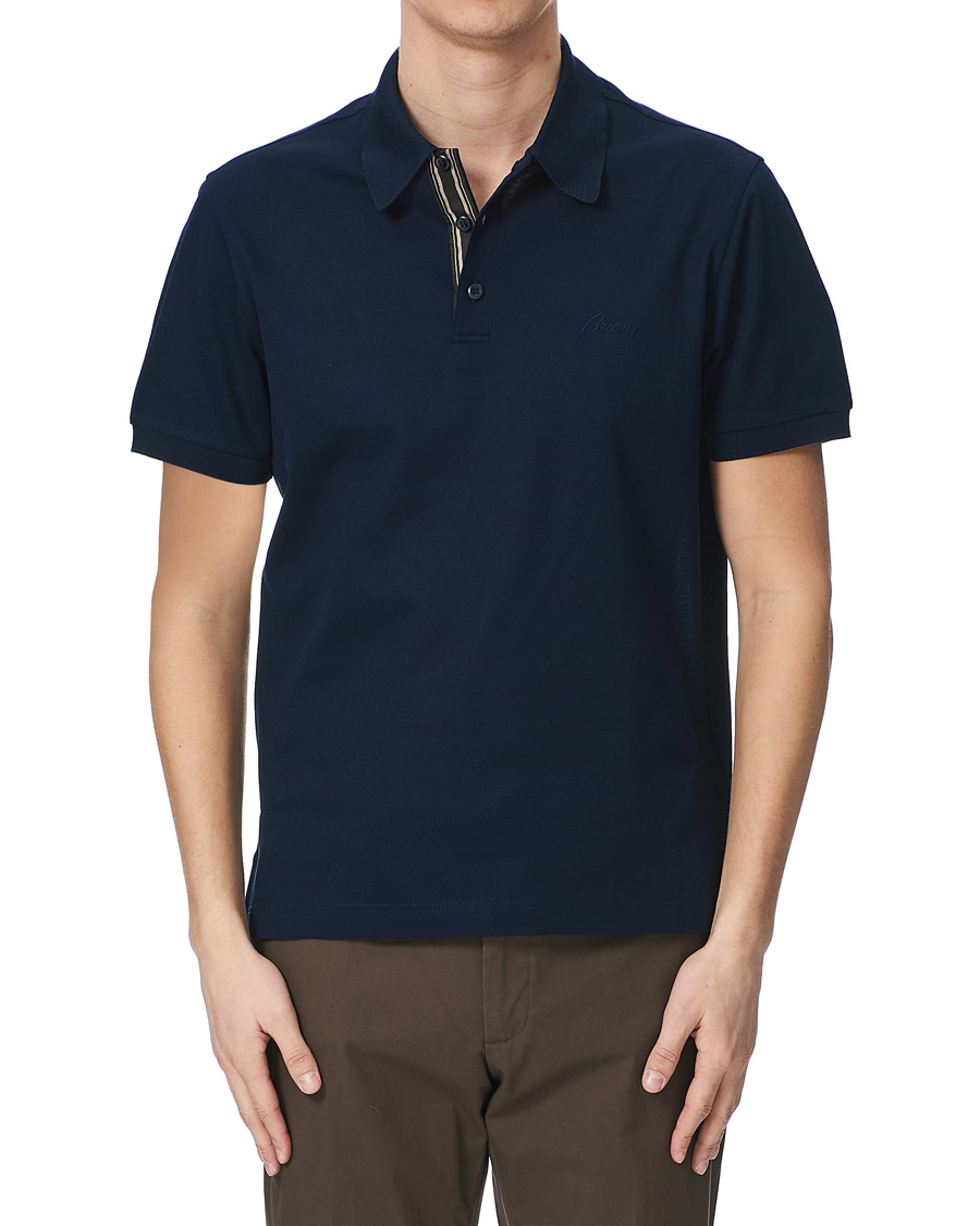 Men | Polo Shirts | Brioni | Contrast Placket Polo Piquet Navy