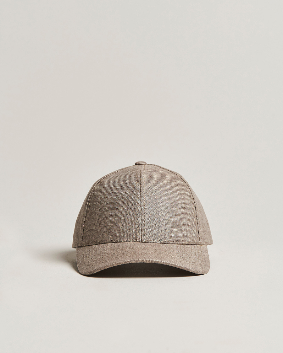 Men | Hats & Caps | Varsity Headwear | Linen Baseball Cap Argent Khaki