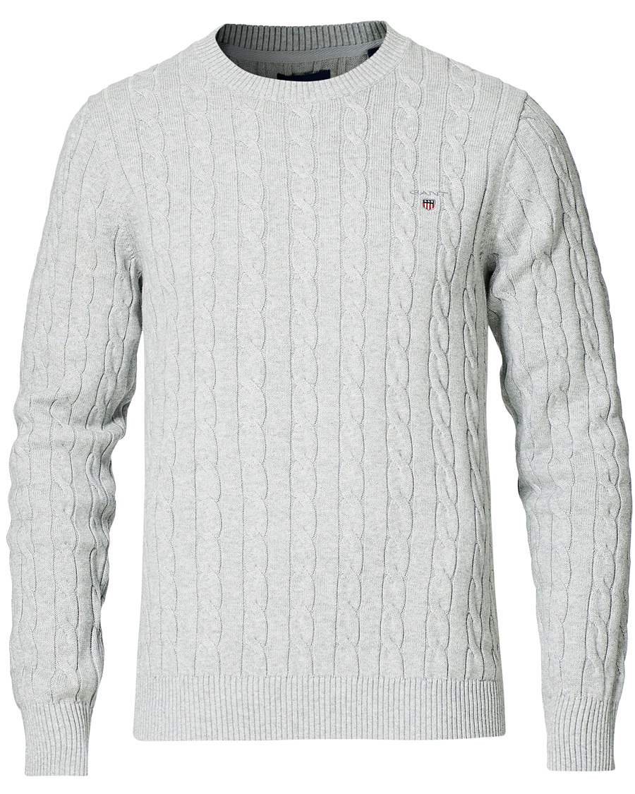 Men | Sweaters & Knitwear | GANT | Cotton Cable Crew Neck Pullover Light Grey Melange
