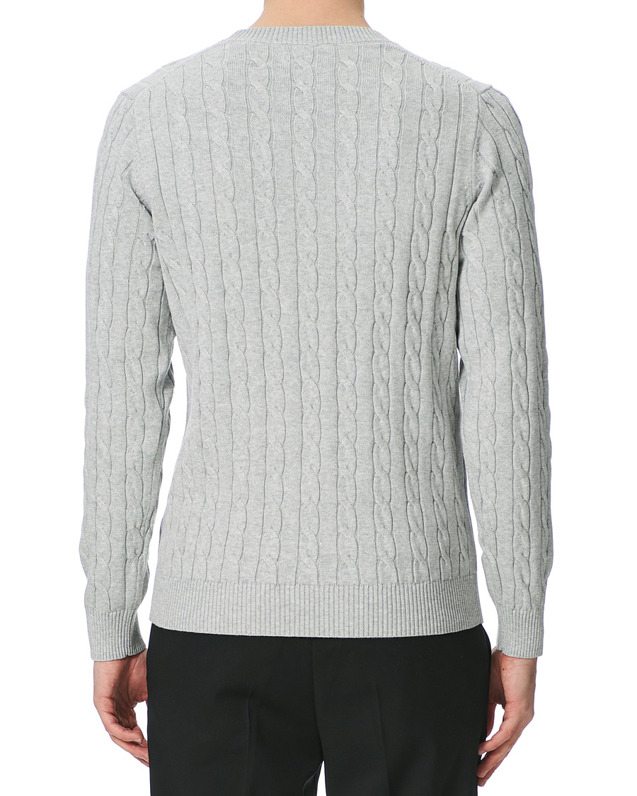 Men | Sweaters & Knitwear | GANT | Cotton Cable Crew Neck Pullover Light Grey Melange