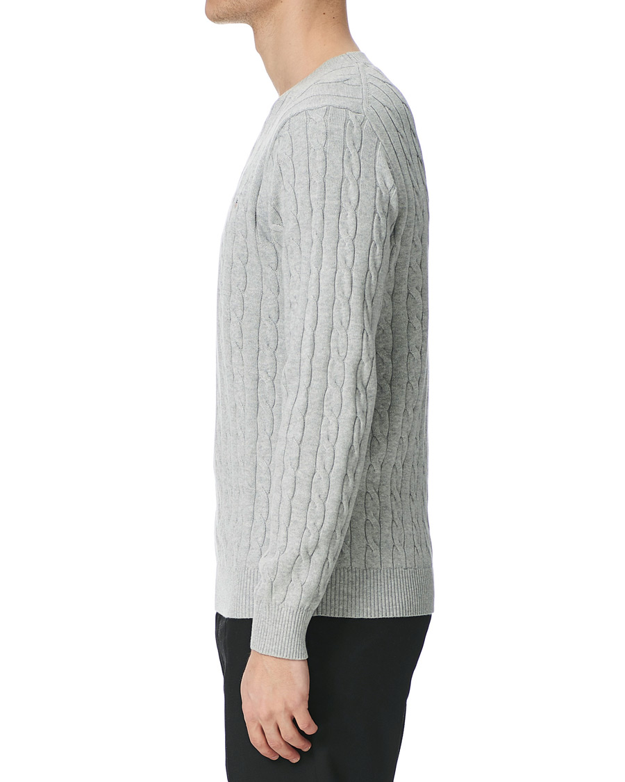 Men | Sweaters & Knitwear | GANT | Cotton Cable Crew Neck Pullover Light Grey Melange