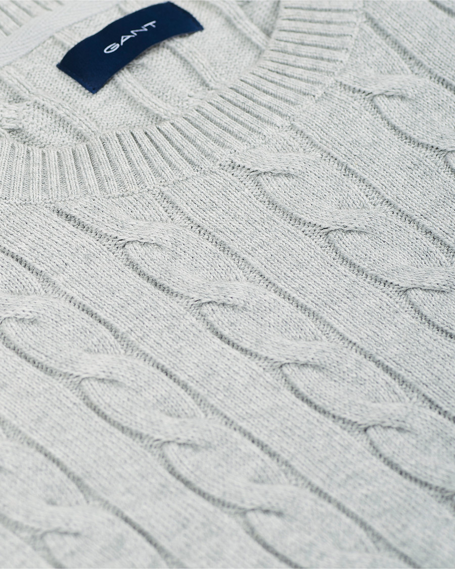 Men | Sweaters & Knitwear | GANT | Cotton Cable Crew Neck Pullover Light Grey Melange