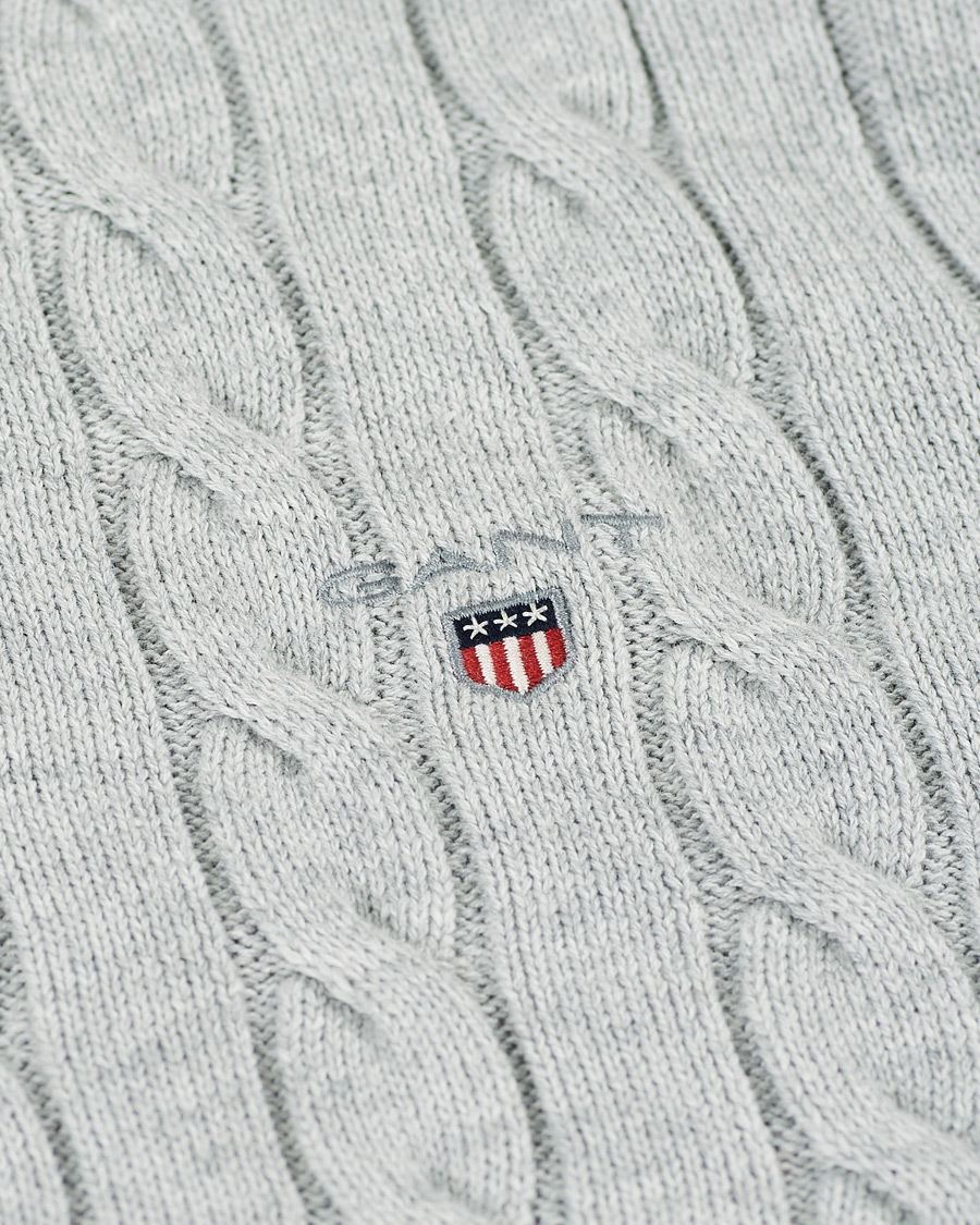 Men | Sweaters & Knitwear | GANT | Cotton Cable Crew Neck Pullover Light Grey Melange