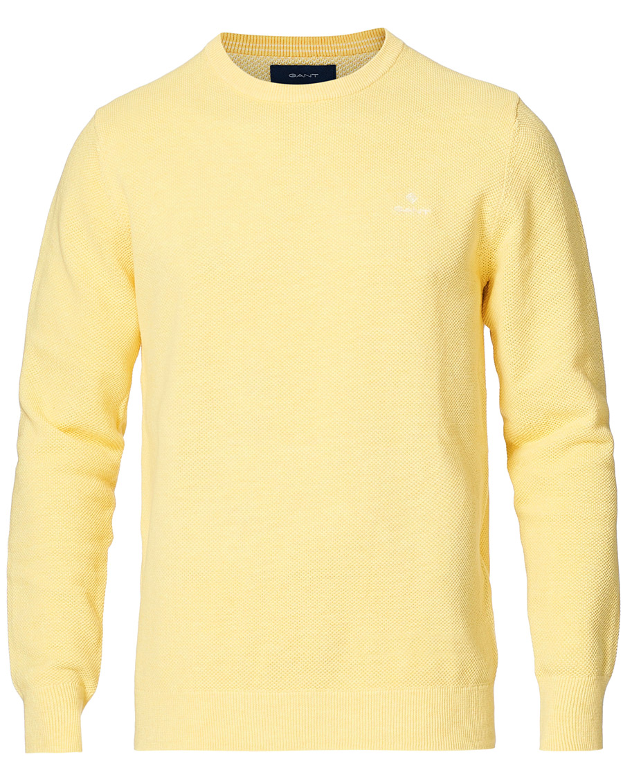 Men | Sweaters & Knitwear | GANT | Cotton Pique Crew Neck Sweater Brimstone Yellow