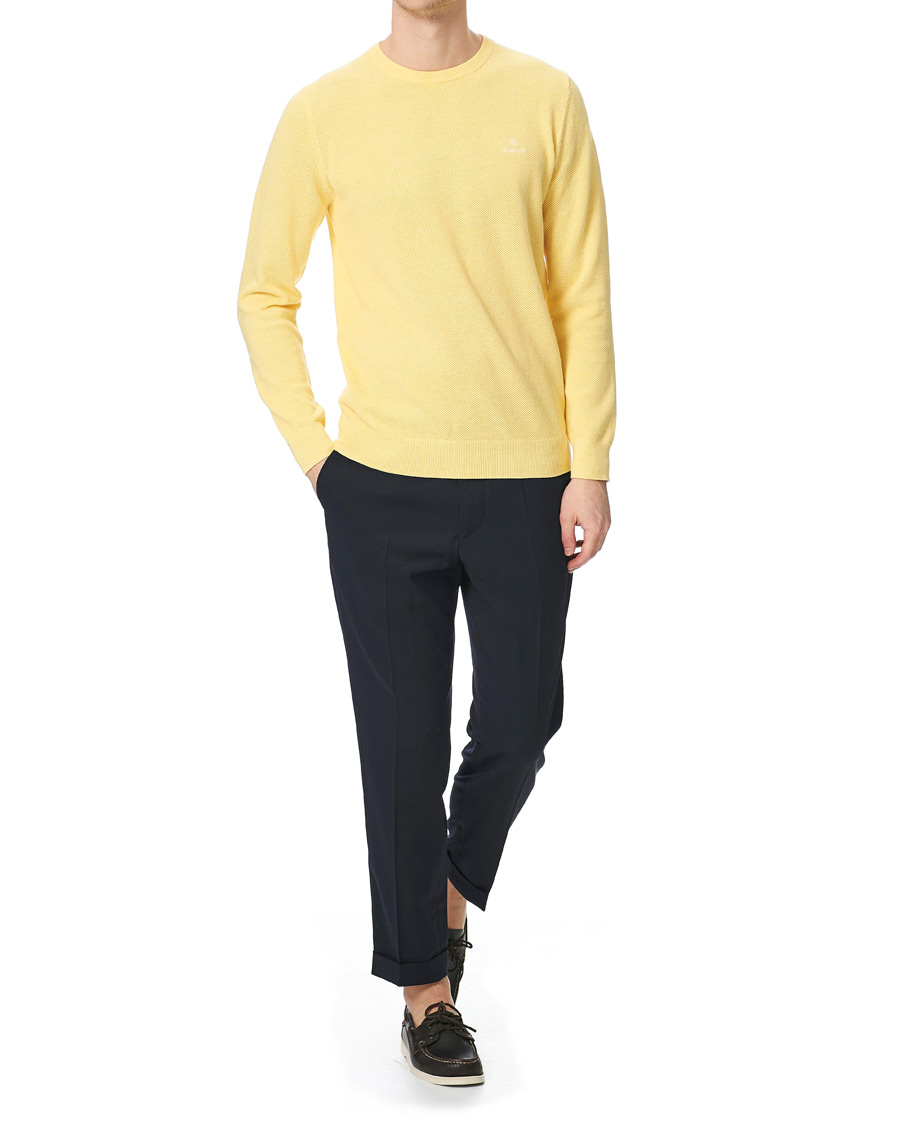 Men | Sweaters & Knitwear | GANT | Cotton Pique Crew Neck Sweater Brimstone Yellow