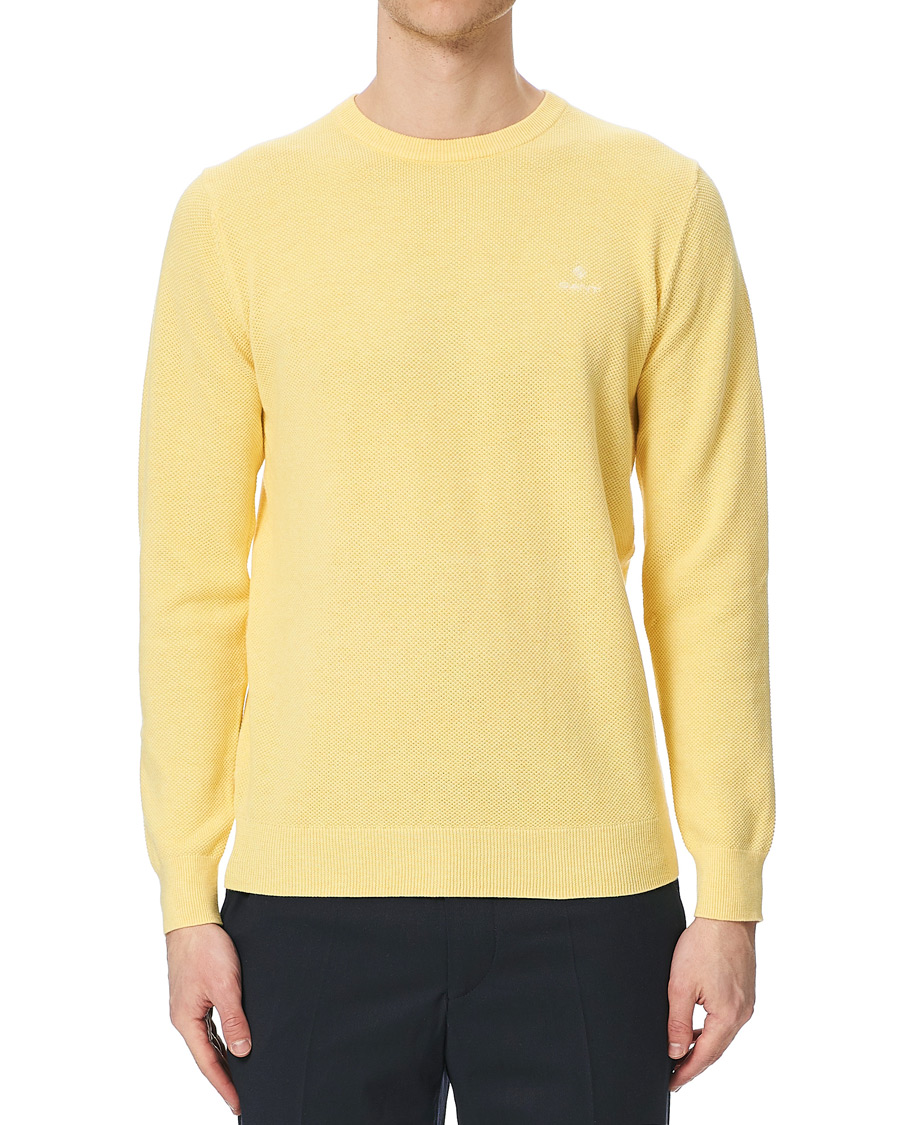 Men | Sweaters & Knitwear | GANT | Cotton Pique Crew Neck Sweater Brimstone Yellow