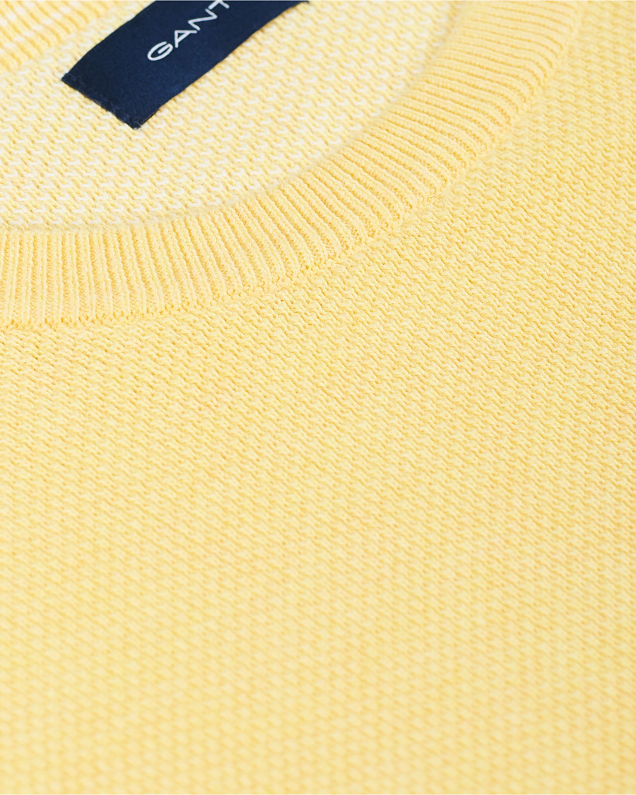 Men | Sweaters & Knitwear | GANT | Cotton Pique Crew Neck Sweater Brimstone Yellow