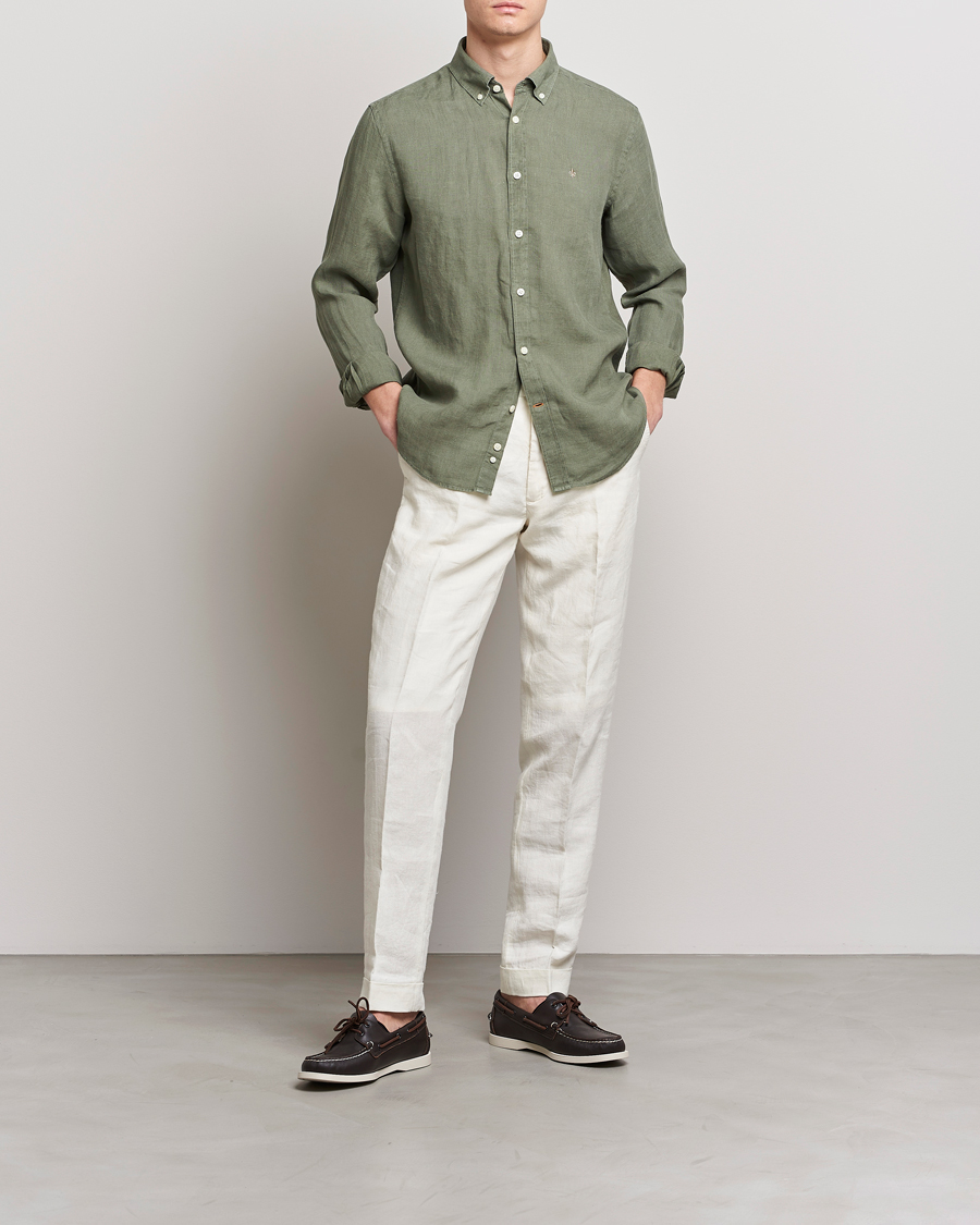 Men | Shirts | Morris | Douglas Linen Button Down Shirt Olive