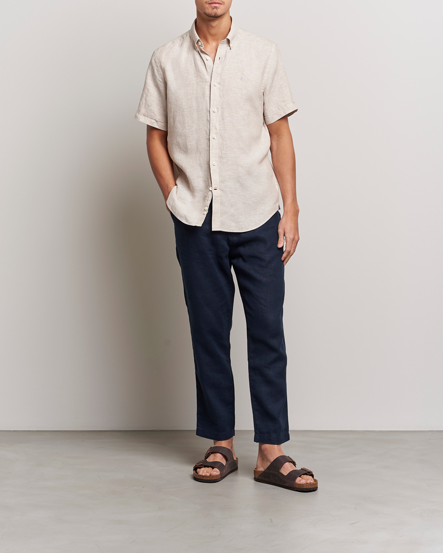 Men | Shirts | Morris | Douglas Short Sleeve Linen Shirt Khaki