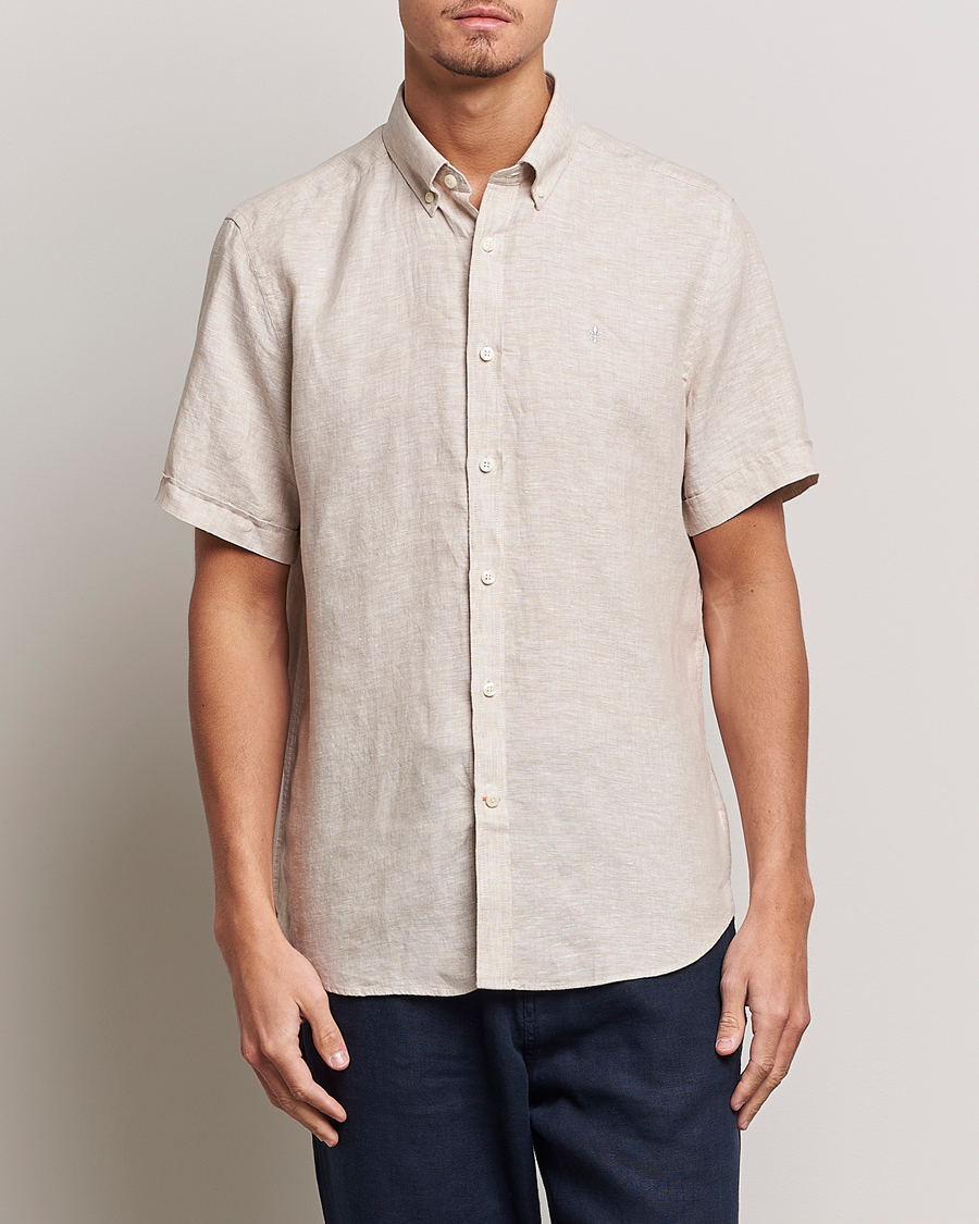 Men | Shirts | Morris | Douglas Short Sleeve Linen Shirt Khaki XL