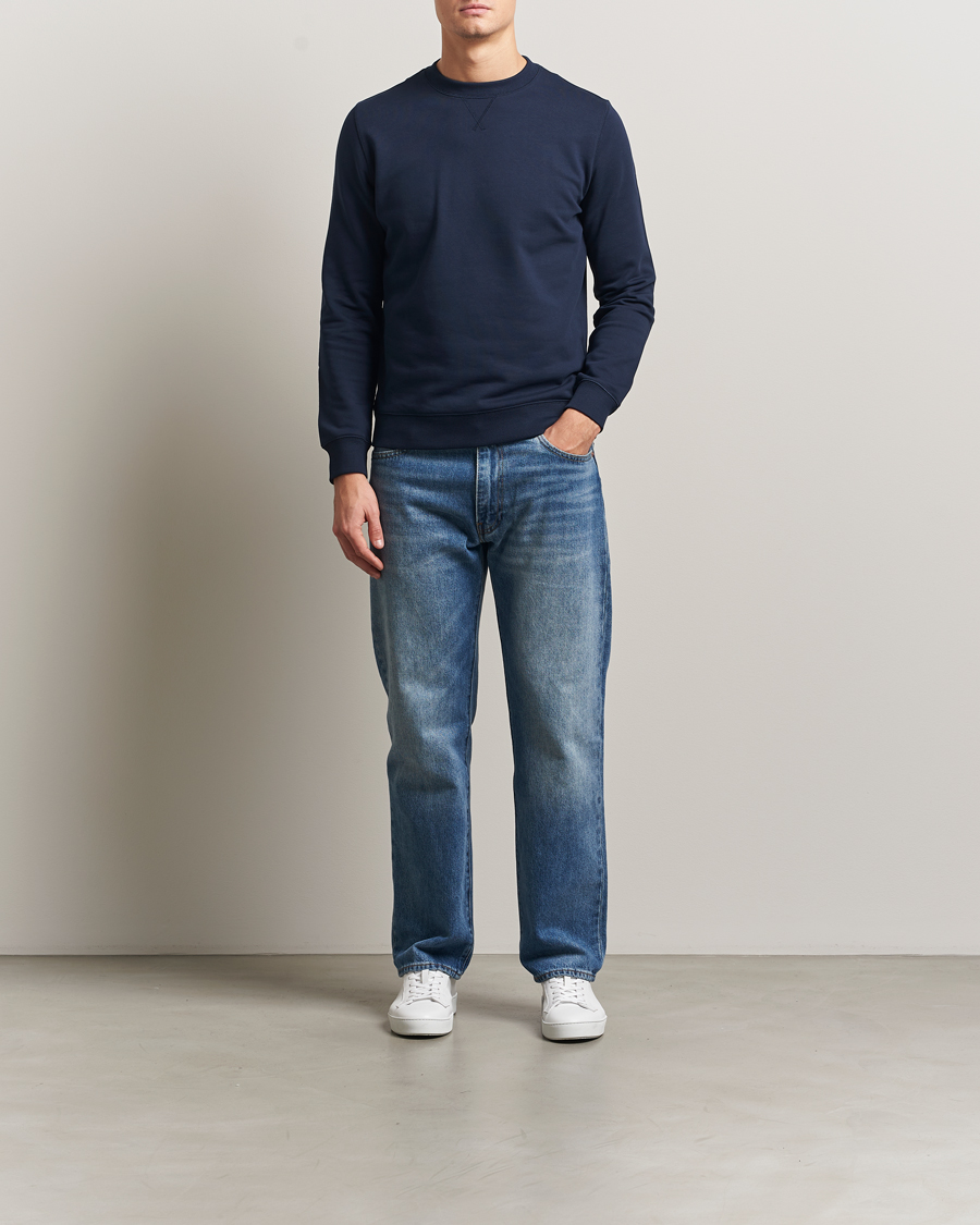 Men | Sweaters & Knitwear | Stenströms | Cotton Collage Crew Neck Navy