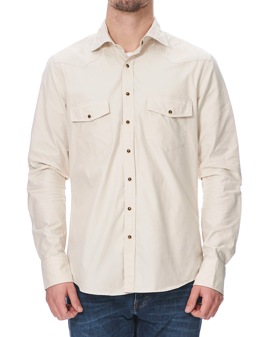 Men | Shirts | Stenströms | Slimline Twill Western Shirt Beige