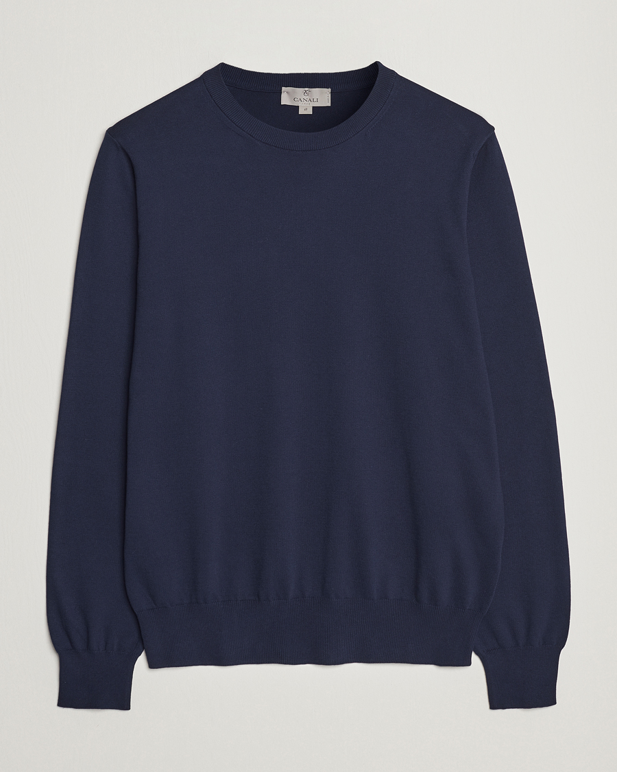 Men | Sweaters & Knitwear | Canali | Cotton Crew Neck Pullover Navy