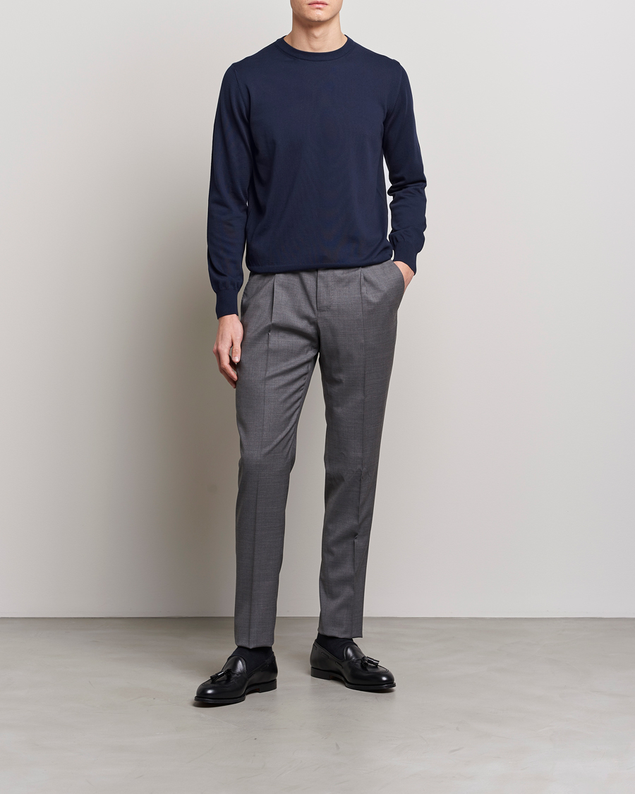 Men | Sweaters & Knitwear | Canali | Cotton Crew Neck Pullover Navy
