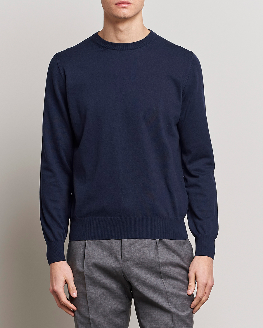 Men | Sweaters & Knitwear | Canali | Cotton Crew Neck Pullover Navy