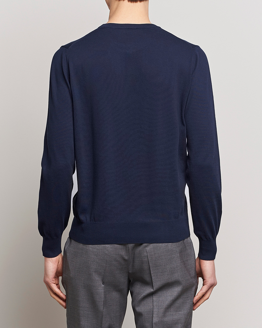 Men | Sweaters & Knitwear | Canali | Cotton Crew Neck Pullover Navy