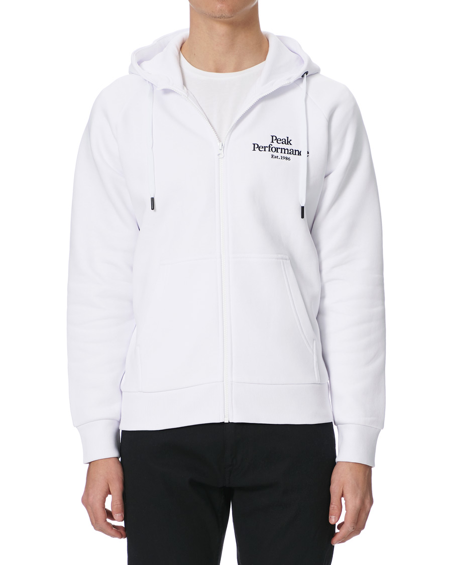 Men | Sweaters & Knitwear | Peak Performance | Original Logo Full Zip Hoodie White