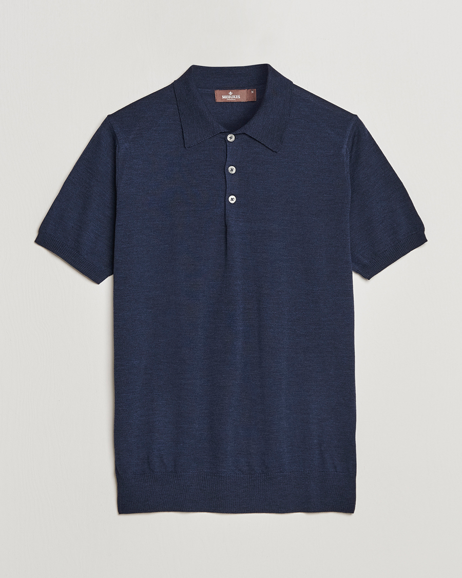Men | Polo Shirts | Morris Heritage | Short Sleeve Knitted Polo Shirt Navy