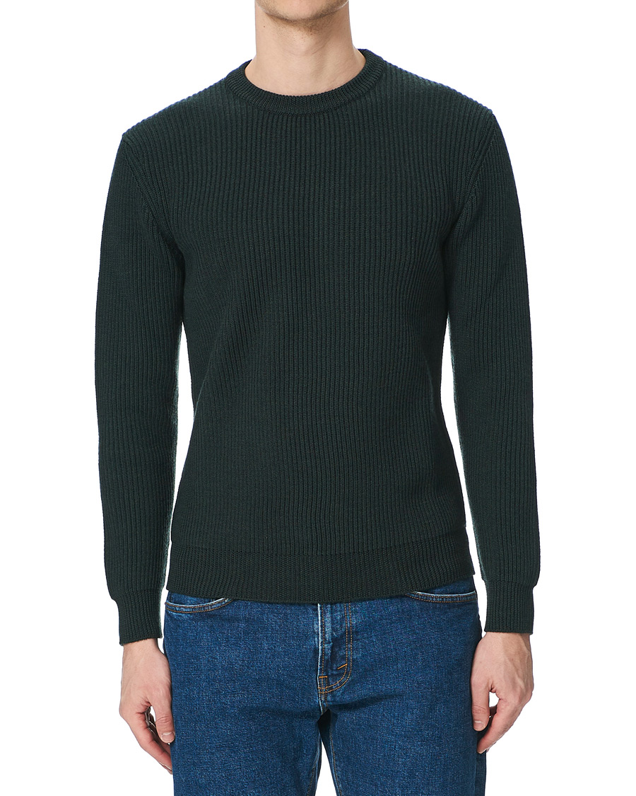Men | Sweaters & Knitwear | Altea | Rib Stitch Crew Neck Dark Green