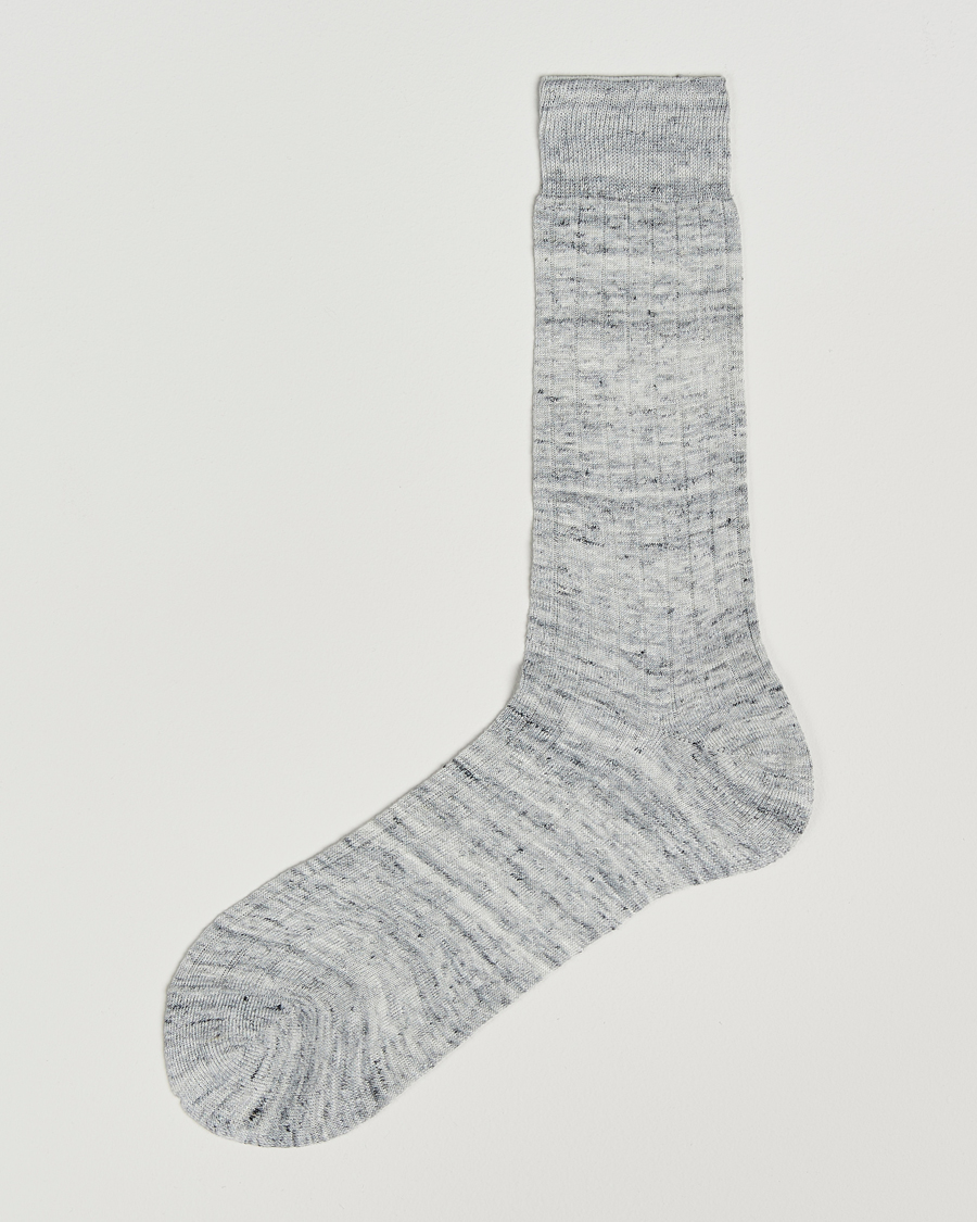 Men | Underwear & Socks | Bresciani | Linen Ribbed Short Socks Off White