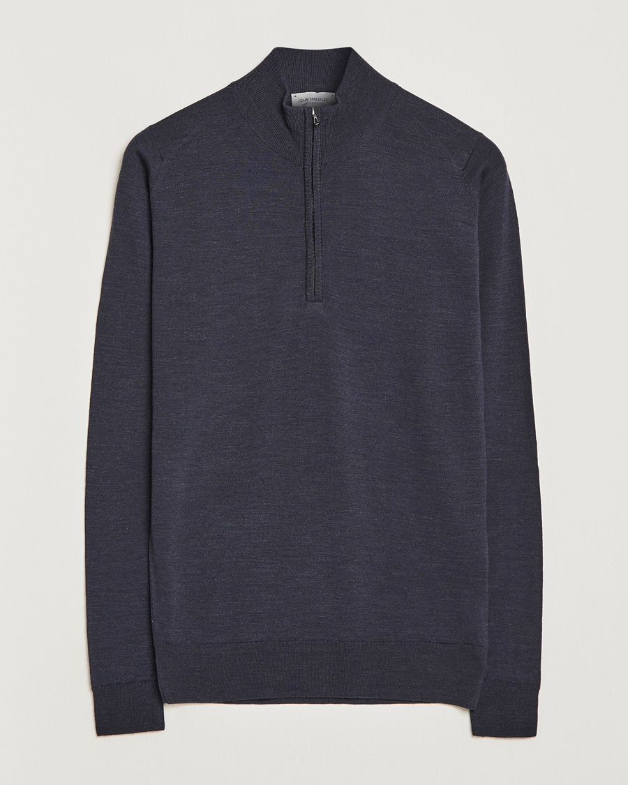 Men | Sweaters & Knitwear | John Smedley | Barrow Extra Fine Merino Half Zip Hepburn Smoke