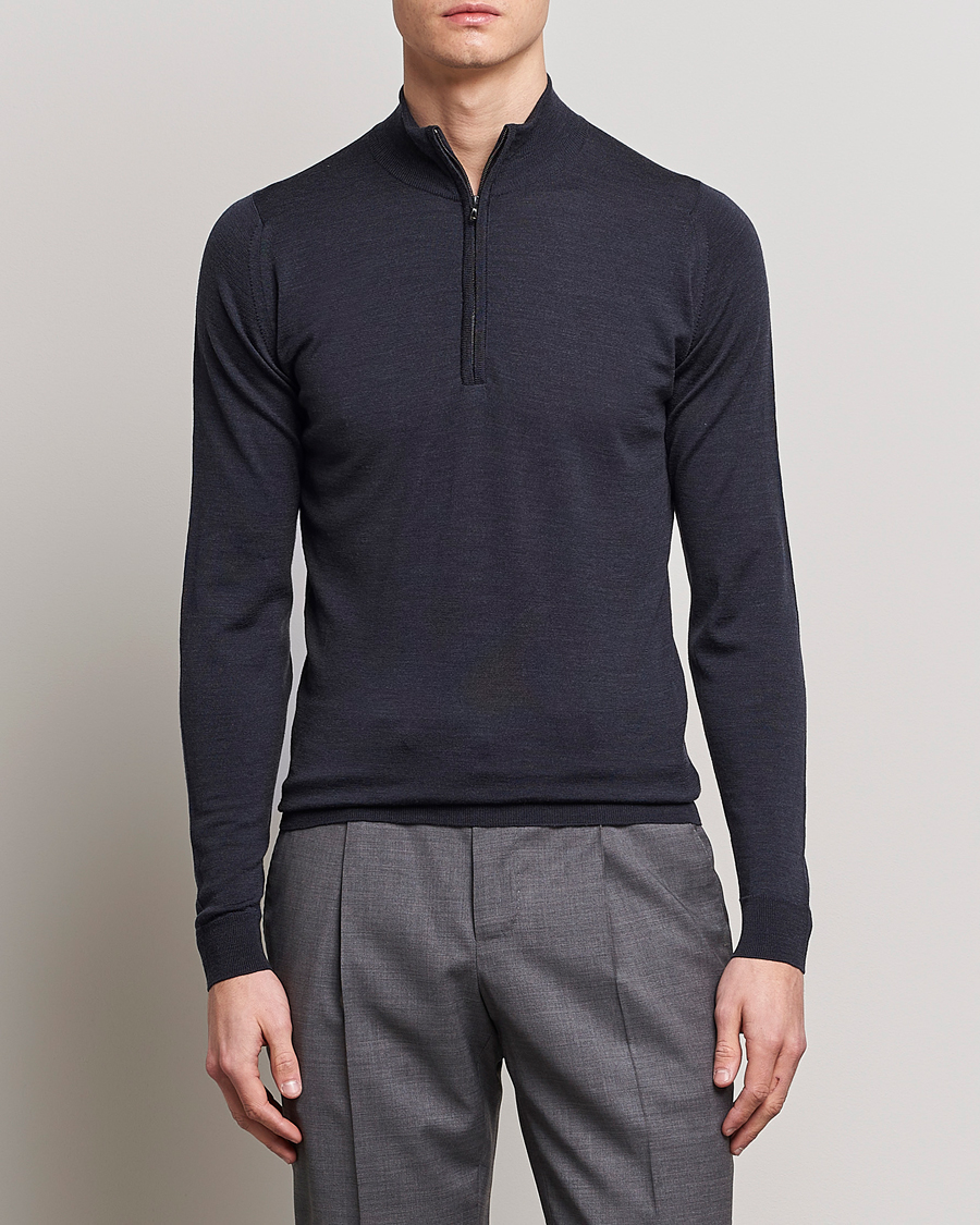 Men | Sweaters & Knitwear | John Smedley | Barrow Extra Fine Merino Half Zip Hepburn Smoke