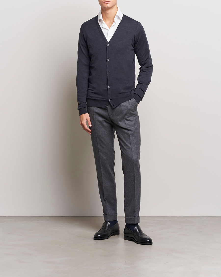 Men | Sweaters & Knitwear | John Smedley | Petworth Extra Fine Merino Cardigan Hepburn Smoke