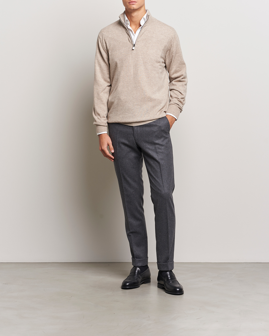 Men | Sweaters & Knitwear | Piacenza Cashmere | Cashmere Half Zip Sweater Beige