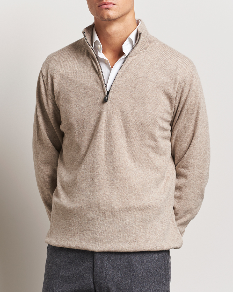 Men | Sweaters & Knitwear | Piacenza Cashmere | Cashmere Half Zip Sweater Beige